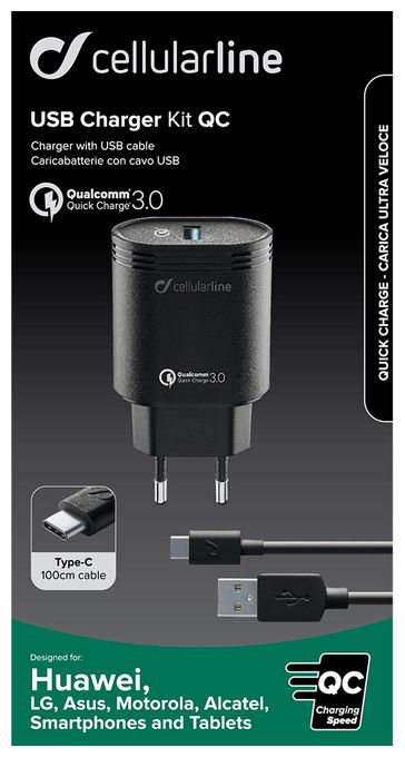 USB Charger Kit 18W - USB-C - Huawei, Xiaomi, Wiko, Asus and other smartphone 