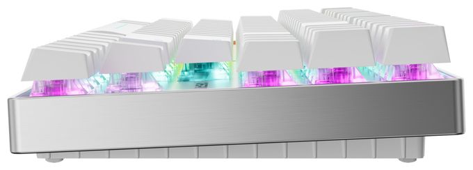 RGB-LED Gaming Tastatur USB + RF Wireless + Bluetooth 2.4 GHz  MX8.2 Pro TMR Wireless (Silber, Weiß) 