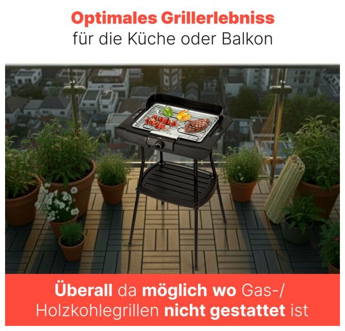 1 Zone(n) 2000 W  BQS3842 2 in 1 Stand und Tischgrill (Schwarz) 
