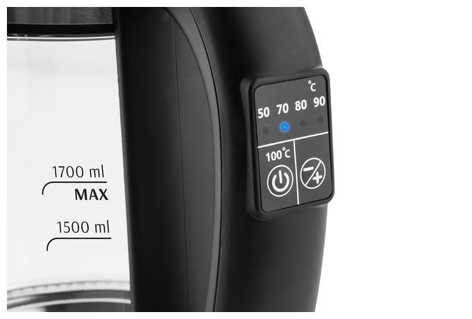 1,7 l Wasserkocher 2200 W (Schwarz, Transparent) Crystela Digi 