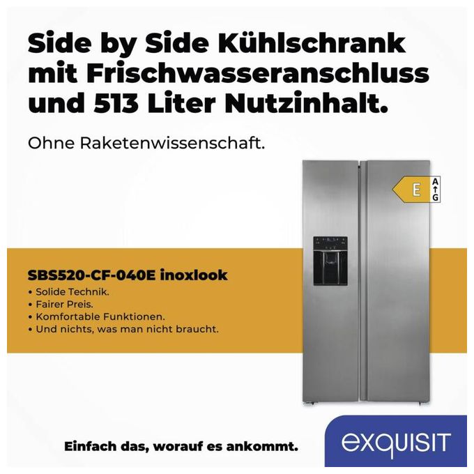 Side-by-Side Kühl-/ Gefrierkombination 344 l / 169 l 306 kWh NoFrost 1775 mm x 910 mm  SBS520-CF-040E (Schwarz, Edelstahl) 