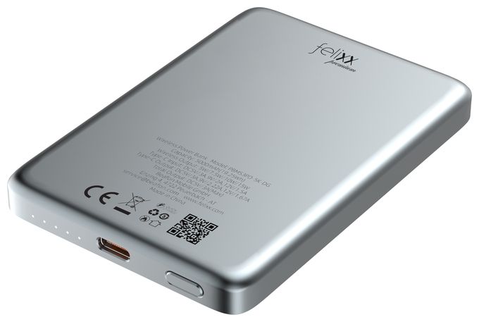 5000 mAh Powerbank USB Typ-C Kabelloses Laden  Ultraflach Magnet Slim (Grau) 