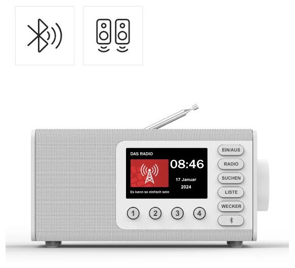 Bluetooth DAB, DAB+, FM Radio Persönlich  054297 DR1001BT (Weiß) 