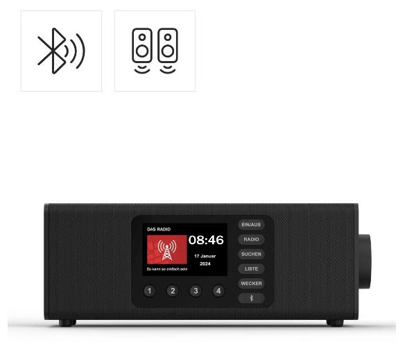 Bluetooth DAB, DAB+, FM Radio Persönlich  054298 DR2002BT (Schwarz) 