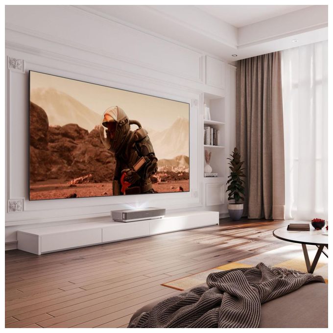 UHD 4K (3840x2160) DLP Laser Ultra-Short-Throw-Projektor 2700 ANSI Lumen  120L5HA 4K Laser TV 3,05 m (120 Zoll) (Silber, Weiß) 