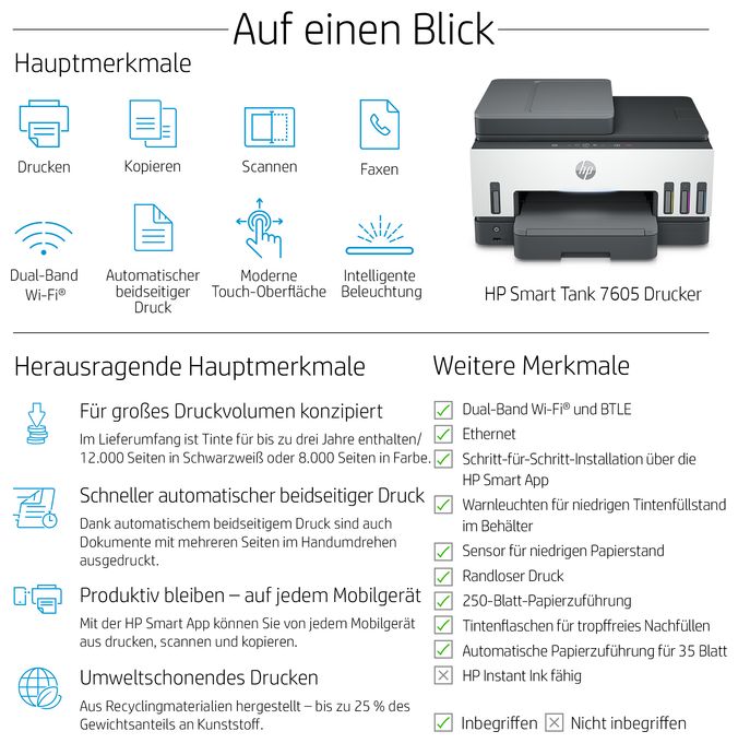 All in One A4 Thermal Inkjet Drucker 4800 x 1200 DPI Smart Tank 7605 
