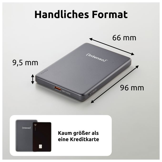 MW5000 Magnetische Powerbank 5000 mAh – MagSafe kompatibel, Wireless Charging 15W, USB-C PD 20W, Flach & Kompakt – Geprüft in Deutschland – Grau 