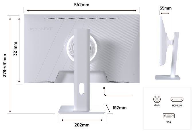 Full HD Monitor 60,5 cm (23.8 Zoll) 16:9 0,5 ms 300 cd/m²  JN-I238FHD120F-HSP-W (Weiß) 