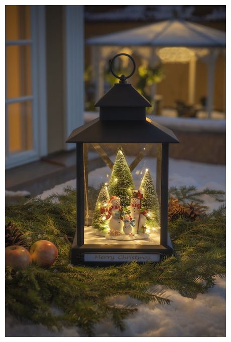 Warmweiß (3000K) Warmweiß Batterie/Akku 4342-000 LED-Laterne mit Schneemännern 42cm 