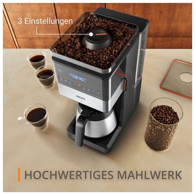 15 Tassen Thermo Filterkaffeemaschine  KT8428 Grind Aroma XL (Schwarz, Edelstahl) 