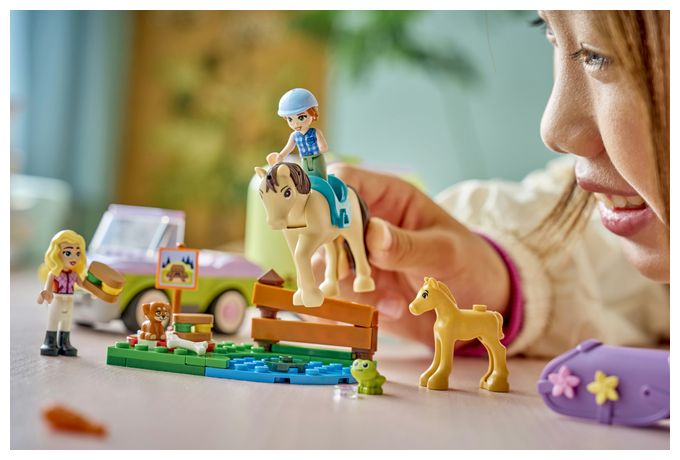 Pferd und Fohlen mit Pferdeanhänger 