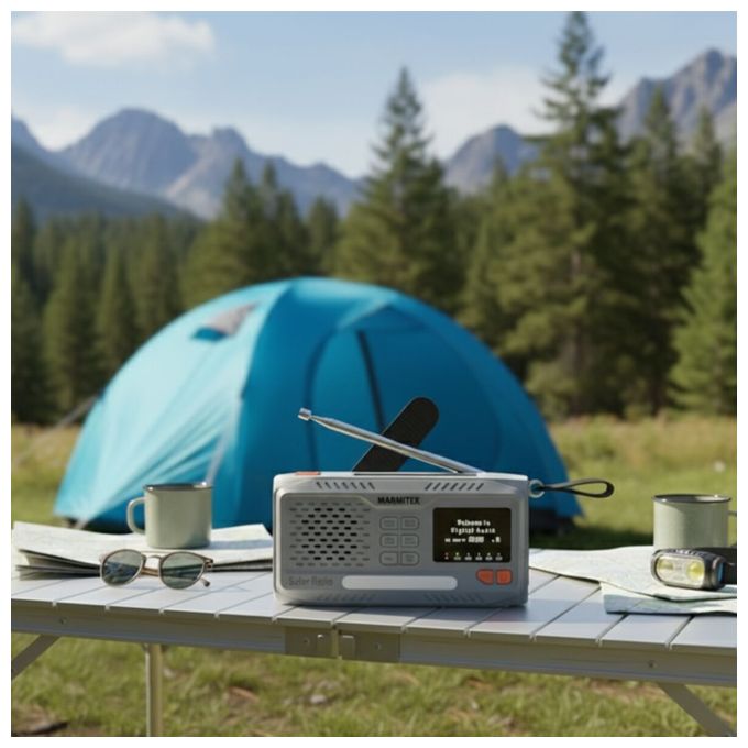 Bluetooth DAB, DAB+, FM Radio Tragbar IPX3  RESQ100 Kurbelradio (Hellgrau) 