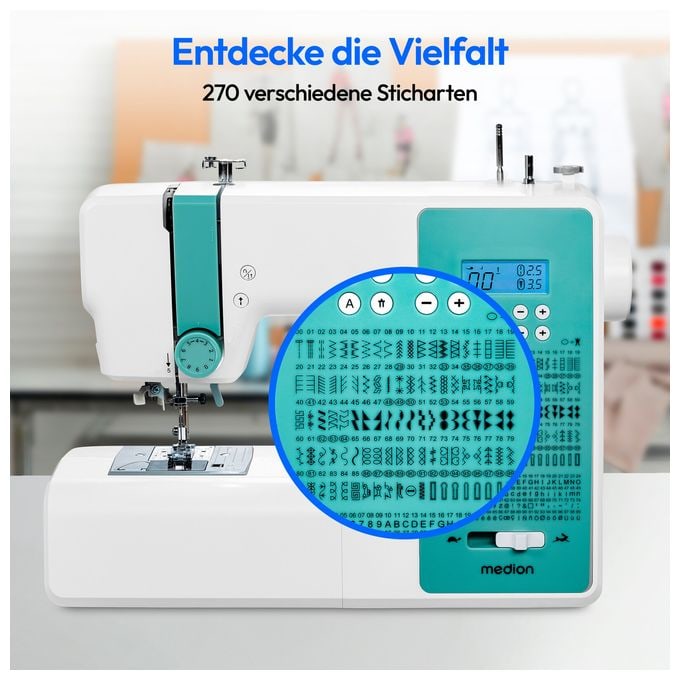 LIFE® Digitale Nähmaschine SD36 (MD11881) einstellbare Stichlänge und Stichbreite, 270 Stichmuster, Integriertes Zubehörfach, 36 Watt Motorleistung 