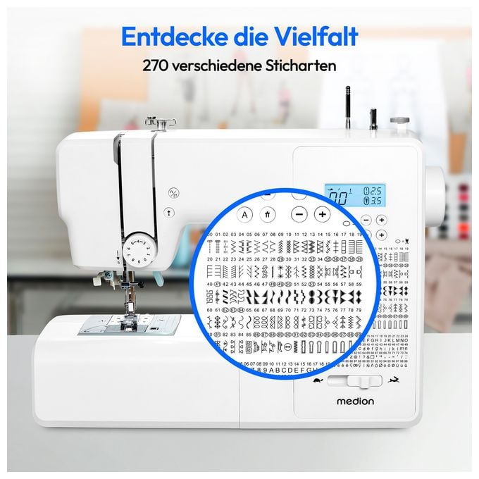 LIFE® Digitale Nähmaschine SD36 (MD11881) einstellbare Stichlänge und Stichbreite, 270 Stichmuster, Integriertes Zubehörfach, 36 Watt Motorleistung 