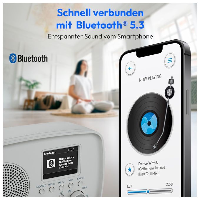 Bluetooth DAB+, FM Radio Persönlich IPX1  Life MD89288 (Grau) 