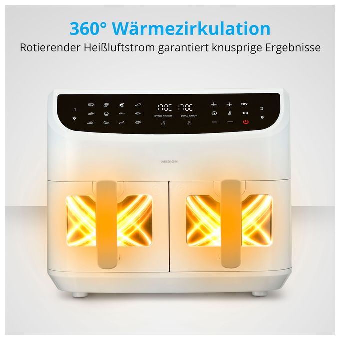 Doppel Heißluftfritteuse 8,7 l 2600 W  Life P20 XXL MD11760 (Weiß) 