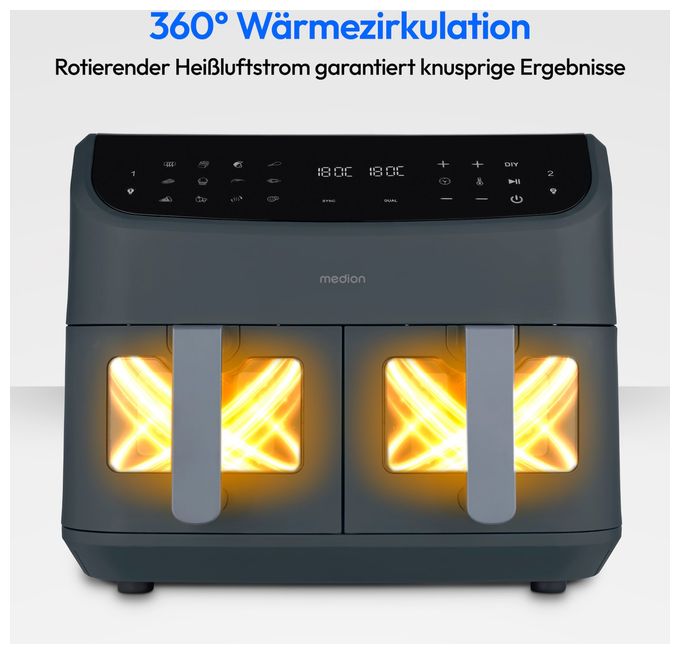 Doppel Heißluftfritteuse 8,7 l 2600 W  Life P20 XXL Twin (Schwarz) 