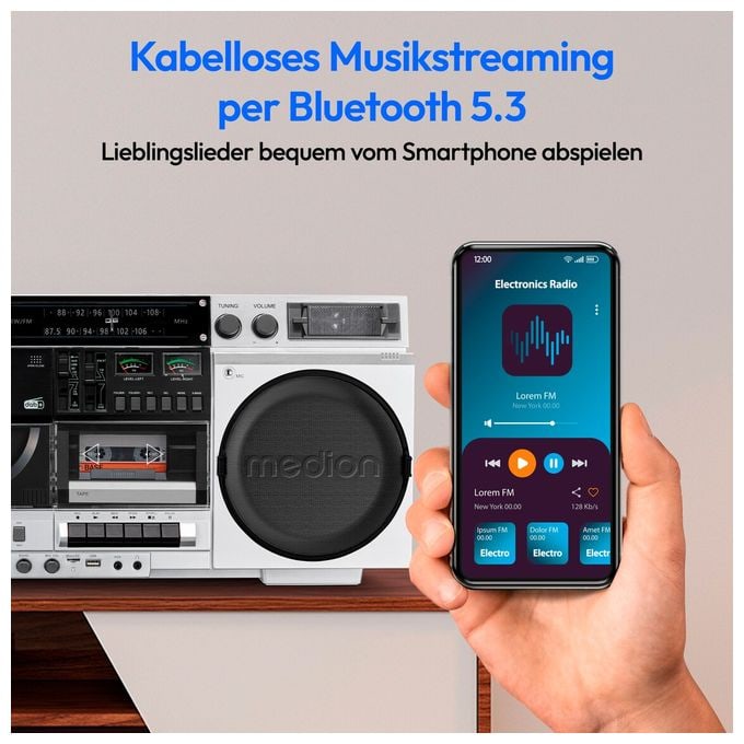 DAB+, FM, PLL 20 W Bluetooth  Life P66538 Retro Boombox (Weiß) 
