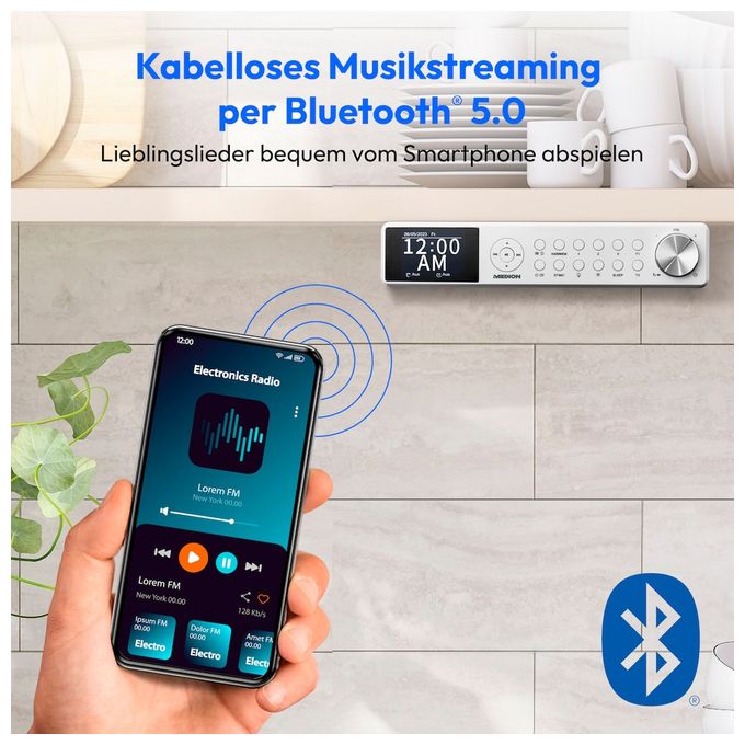 Bluetooth DAB+, PLL, UKW Radio Uhr  Life P66750 (Weiß) 