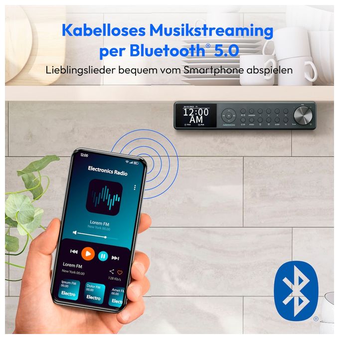 Bluetooth DAB+, PLL, UKW Radio Uhr  Life P66750 (Grau) 