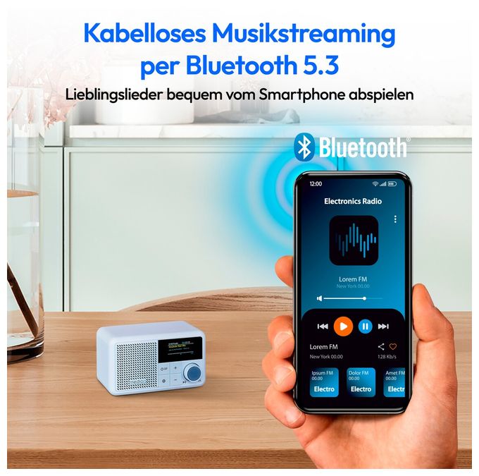 Bluetooth DAB+, UKW Radio Tragbar IPX1  Life S66822 (Aqua-Farbe) 