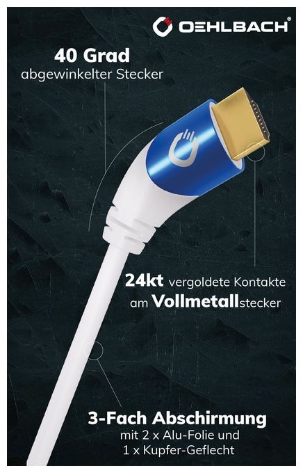 48 Gbit/s Stecker Abgewinkelt HDMI auf HDMI Typ A (Standard) 1,5 m  Shape Magic (Blau, Weiß) 