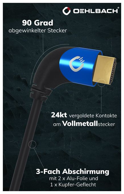 48 Gbit/s Stecker Abgewinkelt HDMI auf HDMI Typ A (Standard) 3 m  Shape Magic 90 (Schwarz, Blau) 