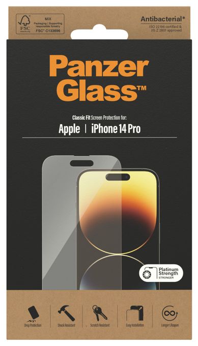 Klare Bildschirmschutzfolie Gehärtetes Glas, Polyethylenterephthalat, Silikon für  Apple Apple - iPhone 14 Pro Kratzresistent, Schockresistent, Antibakteriell 2768 