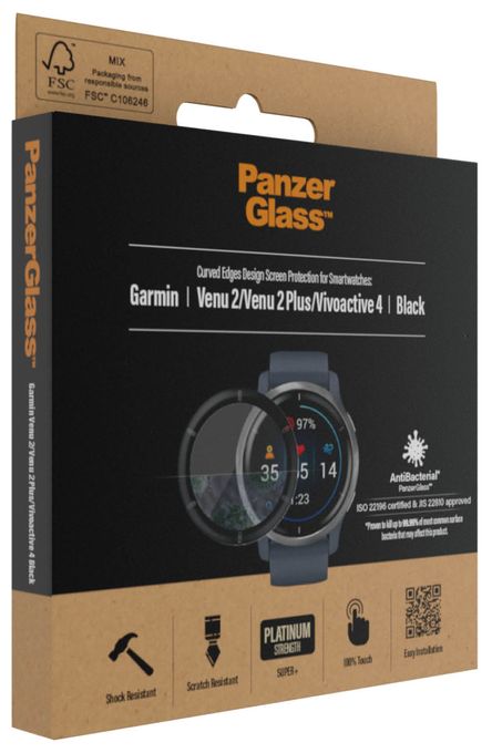 Klare Bildschirmschutzfolie Gehärtetes Glas, Polyethylenterephthalat, Silikon für  Garmin Garmin - Venu 2, Garmin - Venu 2 Plus, Garmin - Vivoactive 4 Kratzresistent, Schockresistent, Antibakteriell 3652 Displayschutz 