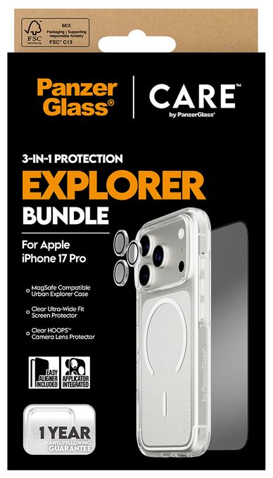 Klare Bildschirmschutzfolie Gehärtetes Glas, Polyethylenterephthalat, Silikon für  Apple Apple - iPhone 17 Pro Kratzresistent, Schockresistent 74977 3-in-1 Explorer Set Cover 