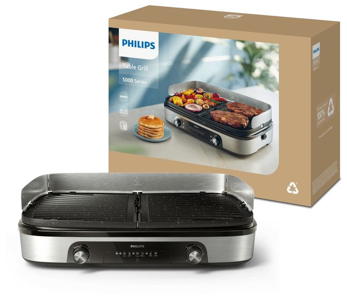 2 Zone(n) 2400 W  HD6222/90 Tischgrill (Schwarz, Edelstahl) 