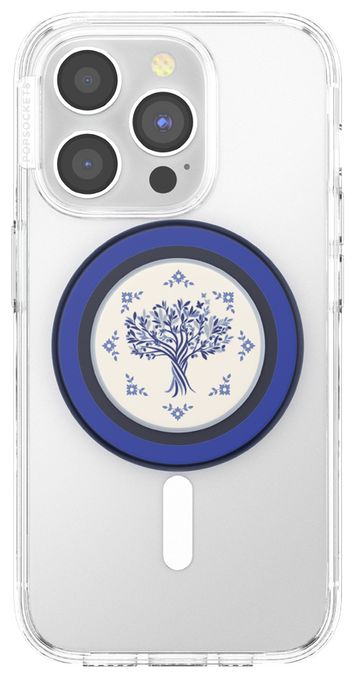 Fingerring für Apple iPhone 12+  PopGrip MagSafe Olive Tree Tile (Blau, Weiß) 