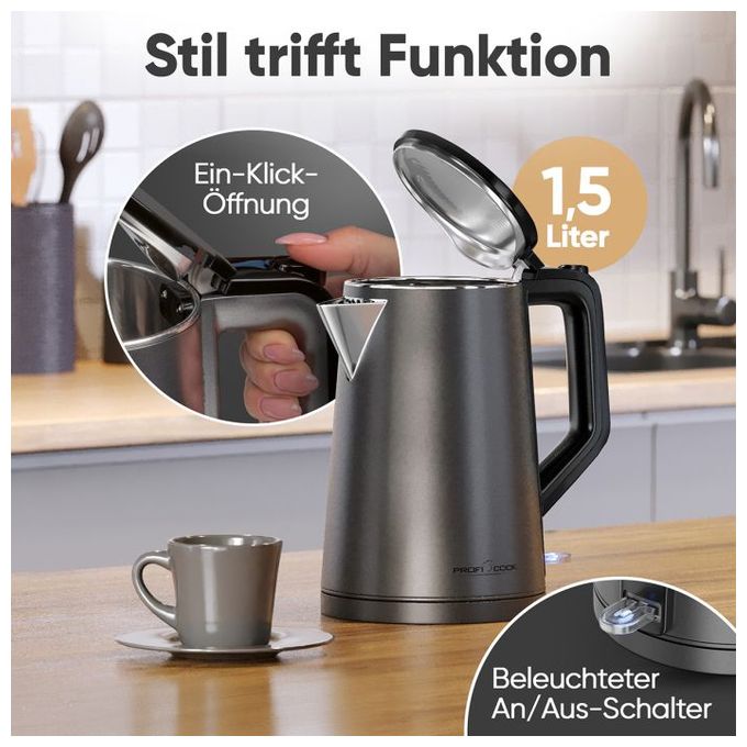 1,5 l Wasserkocher 2200 W  PC-WK1290 (Anthrazit) 