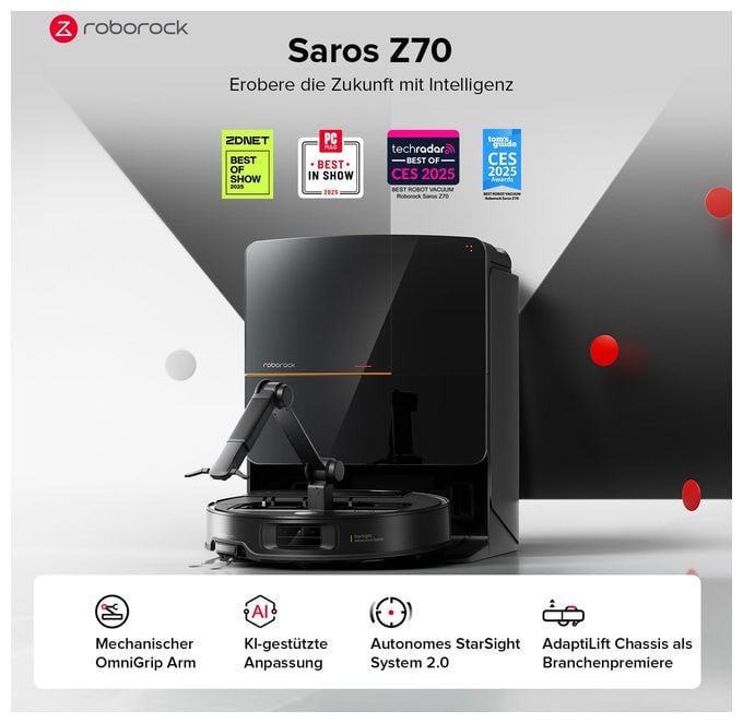 Saugroboter nass/trocken 180 min Akku 22000 Pascal Leistung  Saros Z70 (Schwarz) 