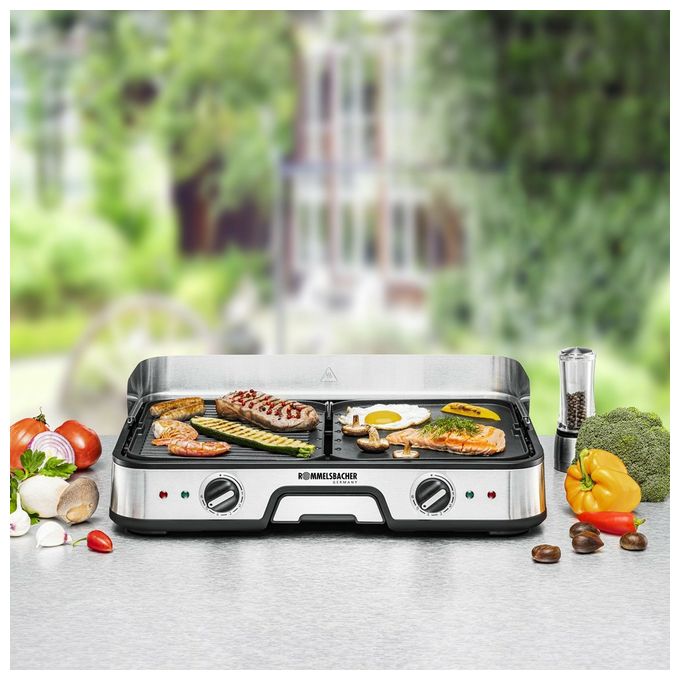 2 Zone(n) 2000 W mit 225 x 285 mm Fläche  BBQ2025 Tischgrill (Schwarz, Edelstahl) 