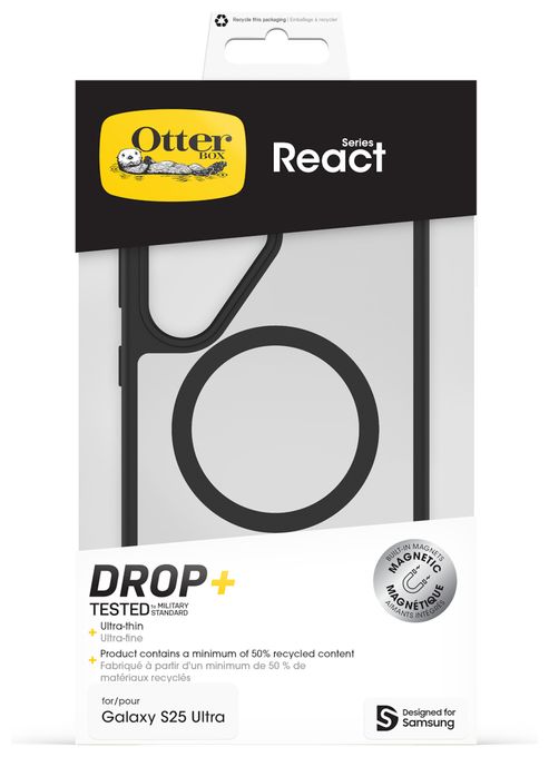 Cover für Samsung Galaxy S25+ (Schwarz, Transparent) Otterbox React Magnet Case 