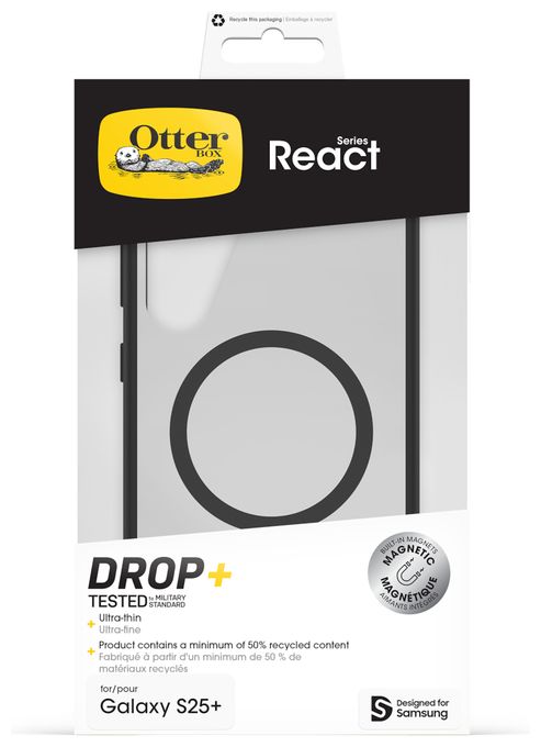 Cover für Samsung Galaxy S25+ (Schwarz, Transparent) OtterBox React Series Case 