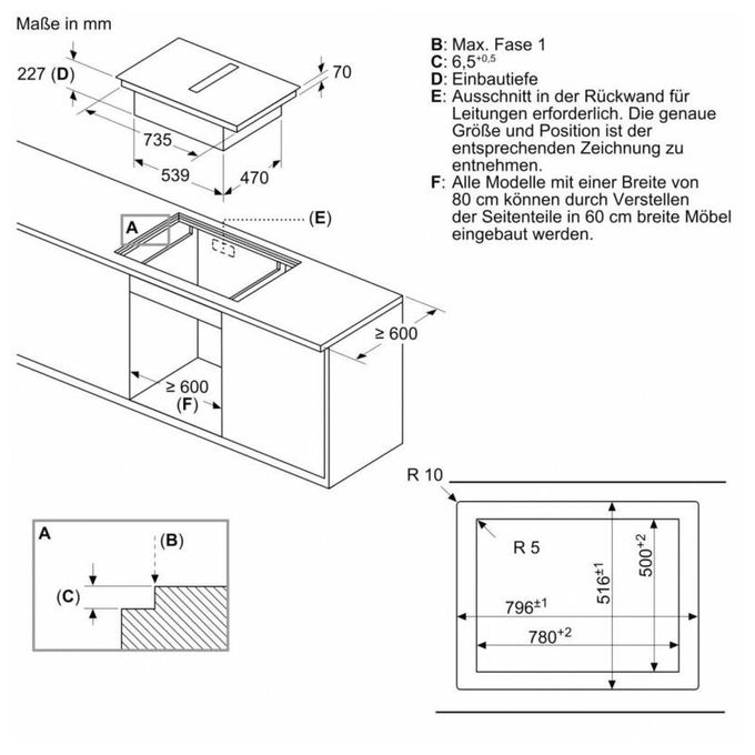 70 cm Induktionskochfeld 2 Kochzonen mit integriertem Dunstabzug iQ500 ED777HGA6 (ED777HQ26E + HZ9VDSB4) autarkes 