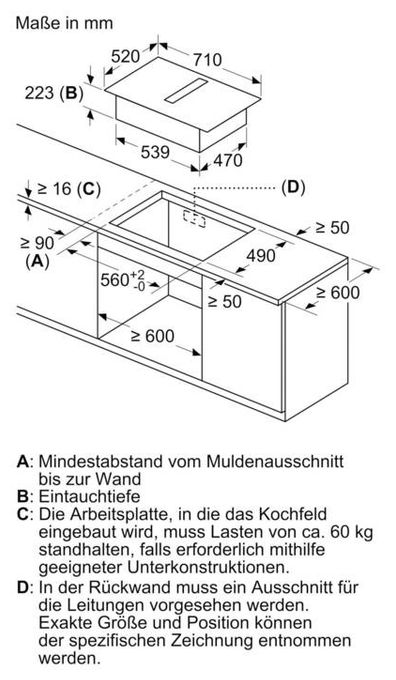 70 cm Induktionskochfeld 2 Kochzonen mit integriertem Dunstabzug iQ500 ED777HGA7 (ED777HQ26E + HZ9VDSB2) autarkes 