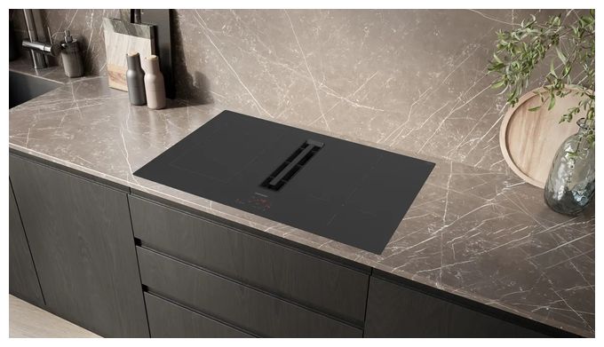 80 cm Induktionskochfeld 4 Kochzonen mit integriertem Dunstabzug iQ300 ED801BGA7 (ED801BS16E + HZ9VDSB2) autarkes 