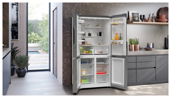 Side-by-Side Kühl-/ Gefrierkombination French Door 405 l / 200 l 333 kWh NoFrost 1830 mm x 910 mm  iQ300 KF96NVPEA (Silber) 