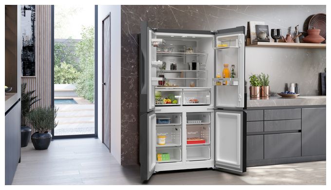 Side-by-Side Kühl-/ Gefrierkombination French Door 405 l / 200 l 333 kWh NoFrost 1830 mm x 910 mm  iQ500 KF96NAXEA (Schwarz, Edelstahl) 