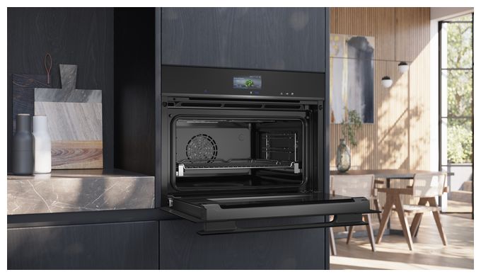 Einbaubackofen kompakt Dampfgaren AutoClean (Schwarz/Edelstahl) iQ700 CS936GCB1 