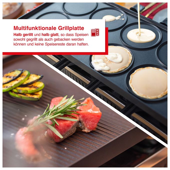 2 Zone(n) 1400 W mit 280 x 570 mm Fläche  791  Raclette Tischgrill 4-in-1 (Schwarz) 