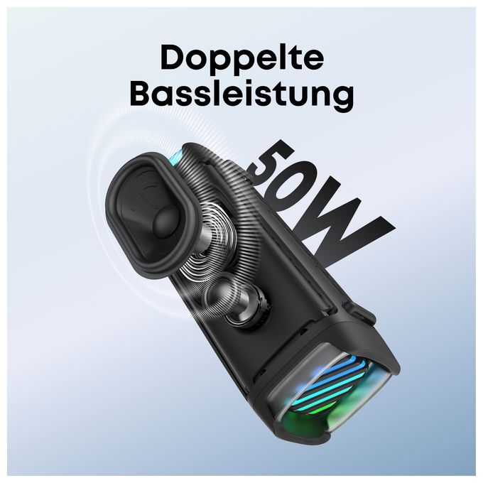 50 W Bluetooth Lautsprecher IP68 Laufzeit bis 16 h  Boom 3i (Schwarz) 