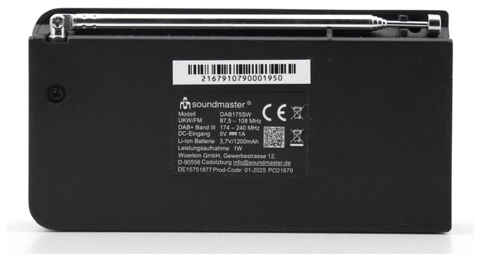 Bluetooth DAB+, FM Radio Tragbar  DAB175SW (Schwarz) 