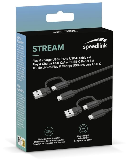 Stecker Rundkabel USB A/USB C auf USB C 3 m  SL-460101-BK (Schwarz) 
