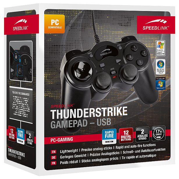 Analog / Digital Gamepad für PC  SL-6515-BK Thunderstrike (Schwarz) 