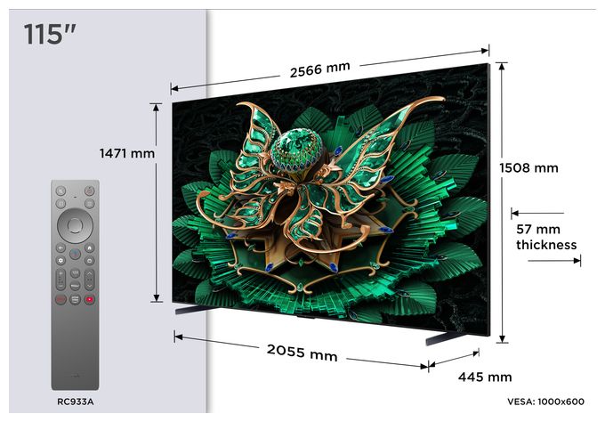 MiniLed 2,92 m (115") Fernseher 4K Ultra HD VESA 1000 x 600,1000 x 800 mm 115C7K 