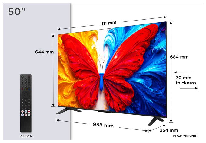 QLED 127 cm (50 Zoll) Fernseher 4K Ultra HD VESA 200 x 200 mm 50S5L 